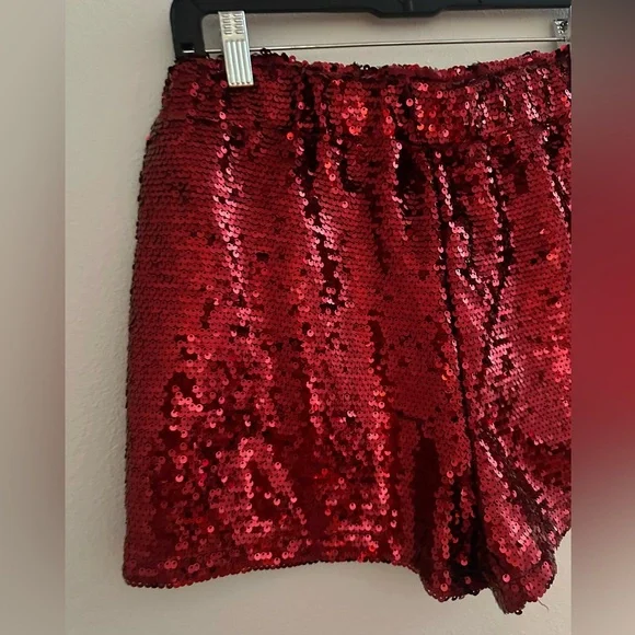 Sincerely Jules Sparkling Scarlet High Waist Shorts - Picture 2 of 7